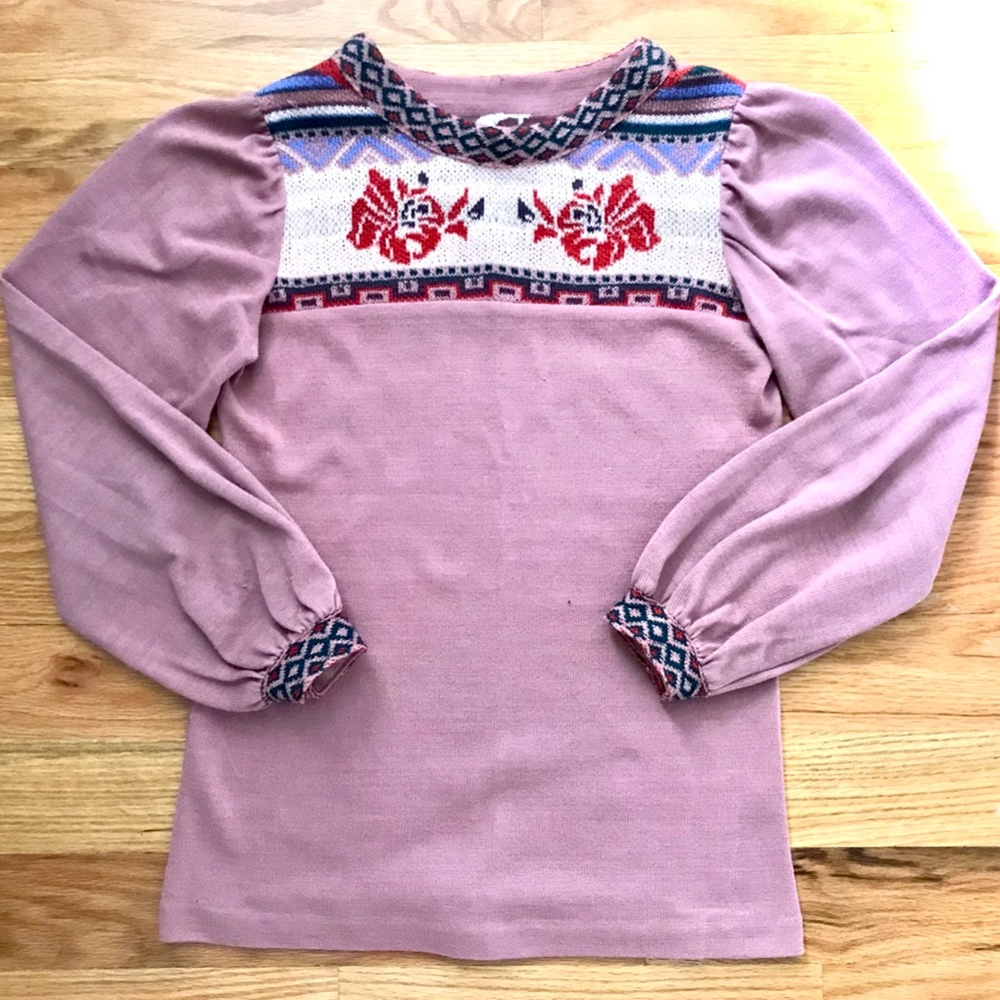 1970'S ERA VINTAGE SWEATER WITH FLORAL MOTIF